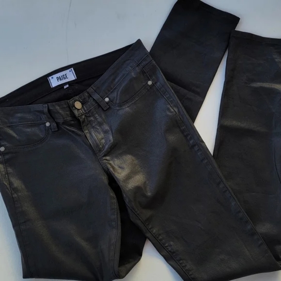 Paige Black Shiny Pandora Coated Peg Skinny Jeans. SIZE 28 - Picture 6 of 12